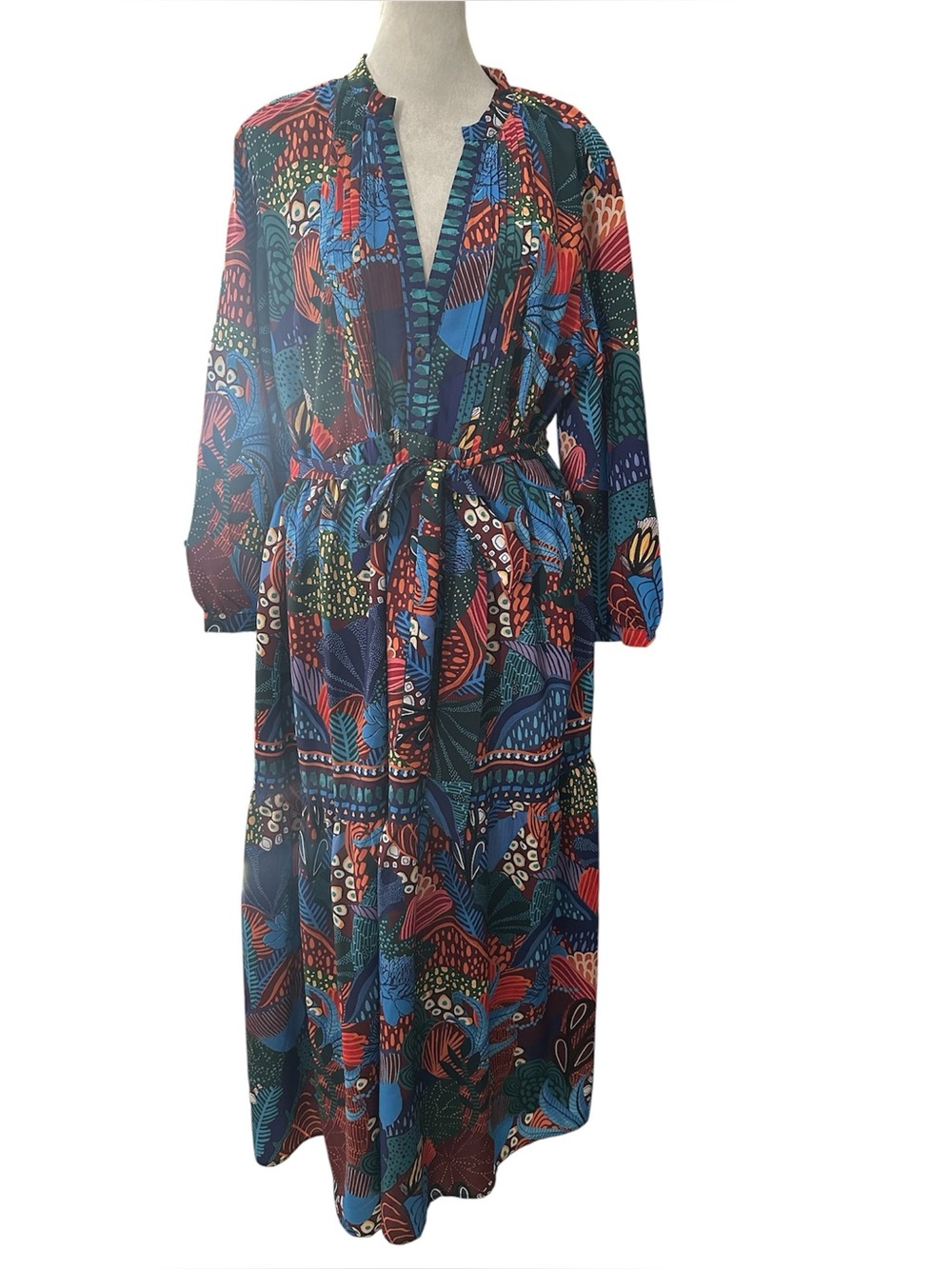 Wayward fancies tropical boho tiered 
 maxi dress